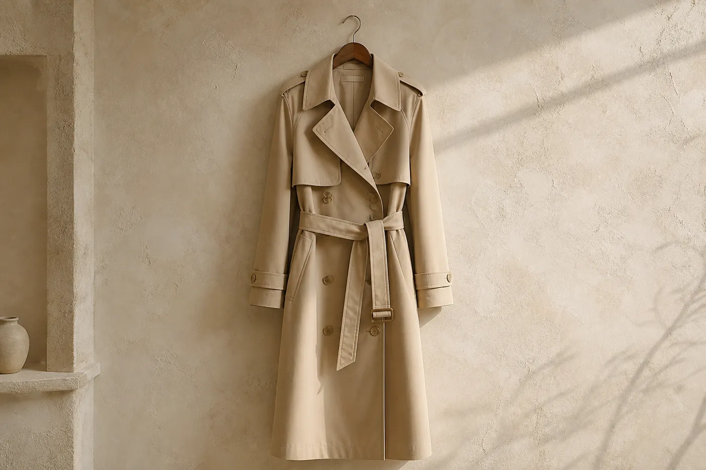 Signature Long Cotton Trench in Mastic